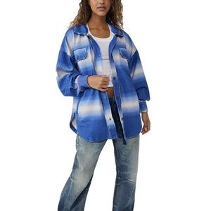 Free People Printed Ruby Shirt Jacket Deep Sea Blue Size S